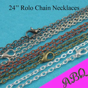Toute vente24 pouces chaîne Rolo Neecklace, 60cm Collier en métal Chaînes - Argent, Bronze, Cuivre, Argent Antique, Gunmetal, Noir
