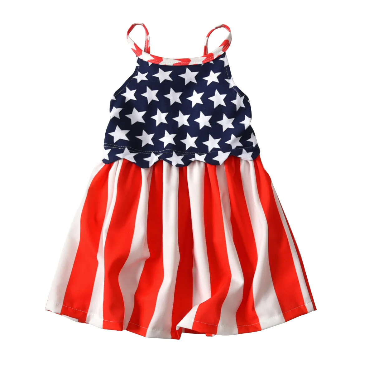 Neonate vestito bandiera americana 2018 estate 4 luglio Bretelle bambini Star stripes stampa abito da principessa Abbigliamento bambini spedizione gratuita C4246