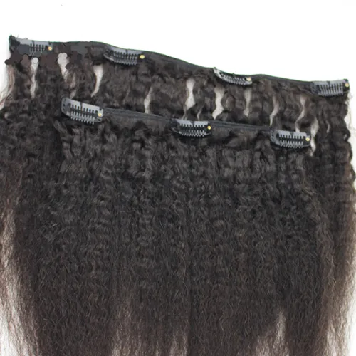 Cheveux vierges brésiliens Kinky Clip droit en cheveux humains 8 pièces et 120g / Set Extensions de cheveux humains noir naturel grossier Yaki