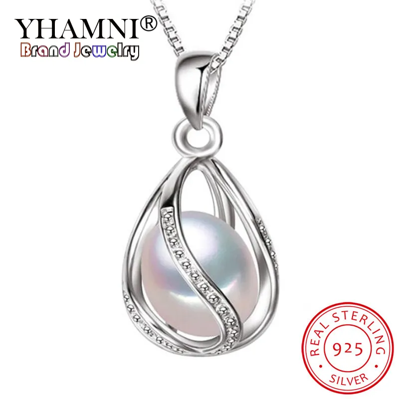 Yhamni luxe 100% natuurlijke parel hanger ketting mode stijl prachtige zoetwater parel zilveren ketting hanger y0925