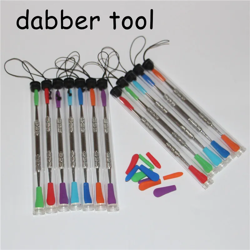 흡연 왁스 dabbers dabbers dabbers with silicone 팁 120mm 유리 유리 도구 스테인리스 강관 클리닝 툴 및 플라스틱 튜브