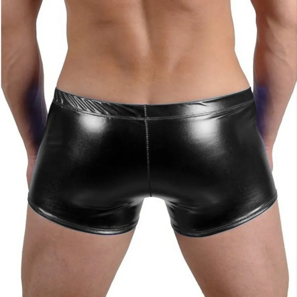 Hommes Pu Cuir Boxer Court 2018 D'été Nouveau Mâle Chic Sexy Sous-Vêtements Solide Couleur Gaine Mâle Gay Maillots De Bain En Acier Tube Cool Lingerie