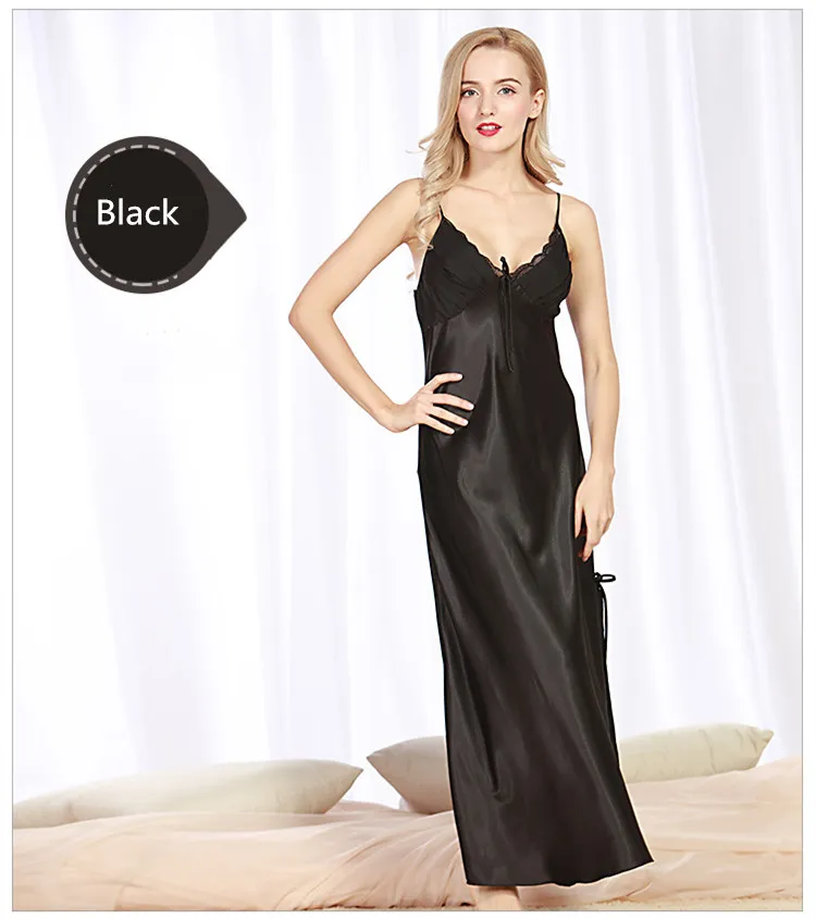 Women Long Nightgowns Sleepshirts Female Sleep Lounge Satin
