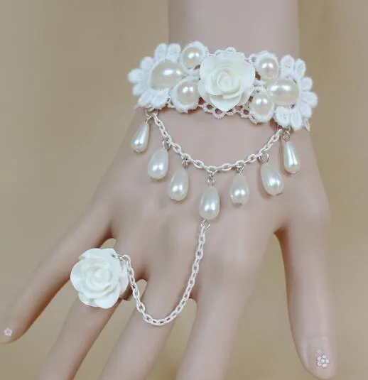 New fashion gold-plated hand back chain women sand gold bracelet ring one  chain bride wedding