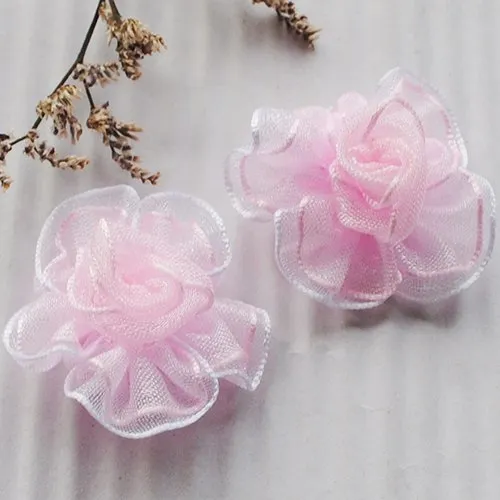 15PCS PINK Color 2Tone Organza Ribbon Flowers Appliques DIY Craft Wedding Supply