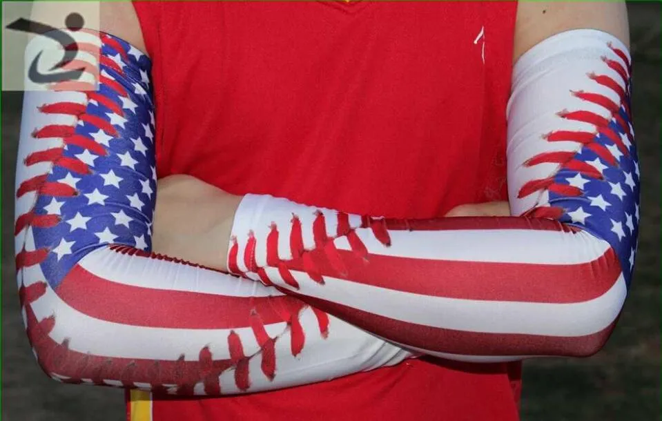 Flaga USA z baseballem Kompresyjne rękawy na łokcie Rękaw baseballowy Bike Golf na żywo i umieraj Rękaw na ramię Ocieplacze Rękaw chroniący przed słońcem UV