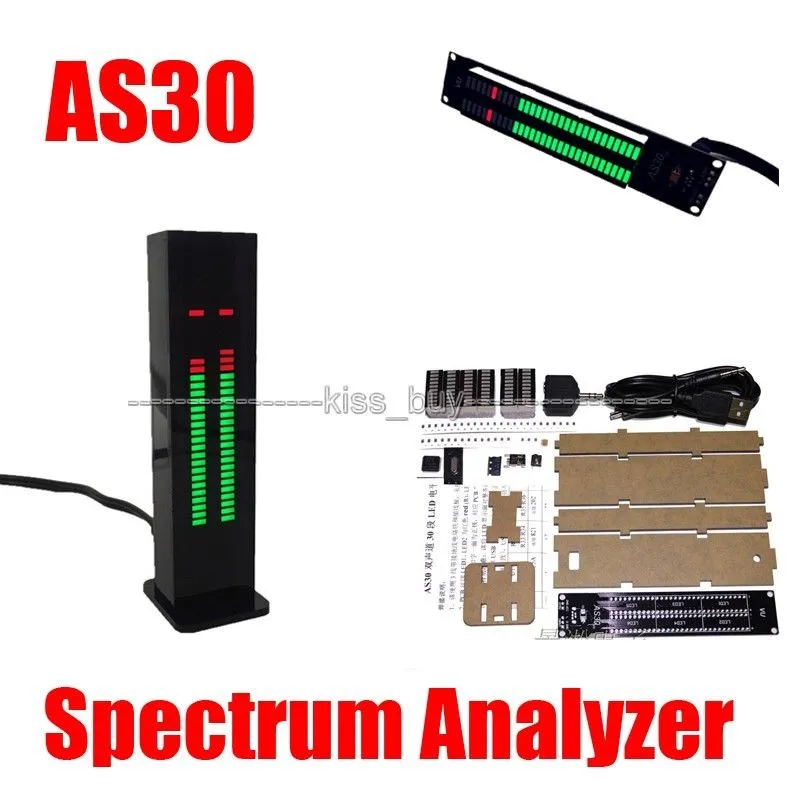 Freeshipping AS30 30 Segment Stereo Music Spectrum Analyzer LED Level Display Kits VU Meter