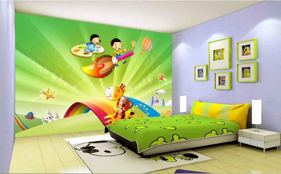papel de parede 3D Custom Photo mural Wallpaper Happy Rainbow World Children's Room Background wall murals 3d landscapes room home decor