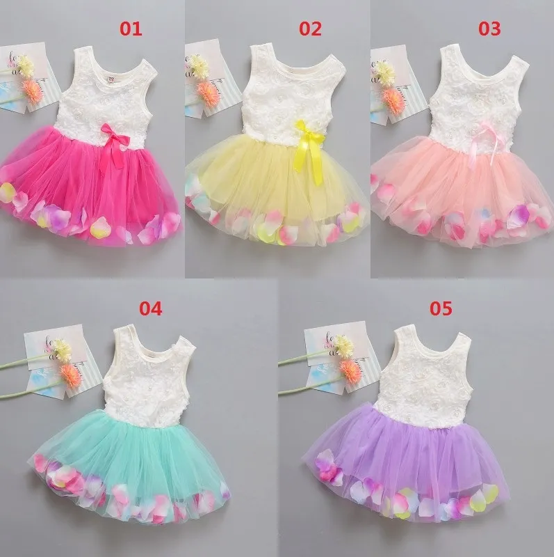 Nieuwe kleurrijke zomer mesh meisjes bloem prinses jurk kinderen kleding prinses jurk kinderen zomer kleding baby meisjes jurk