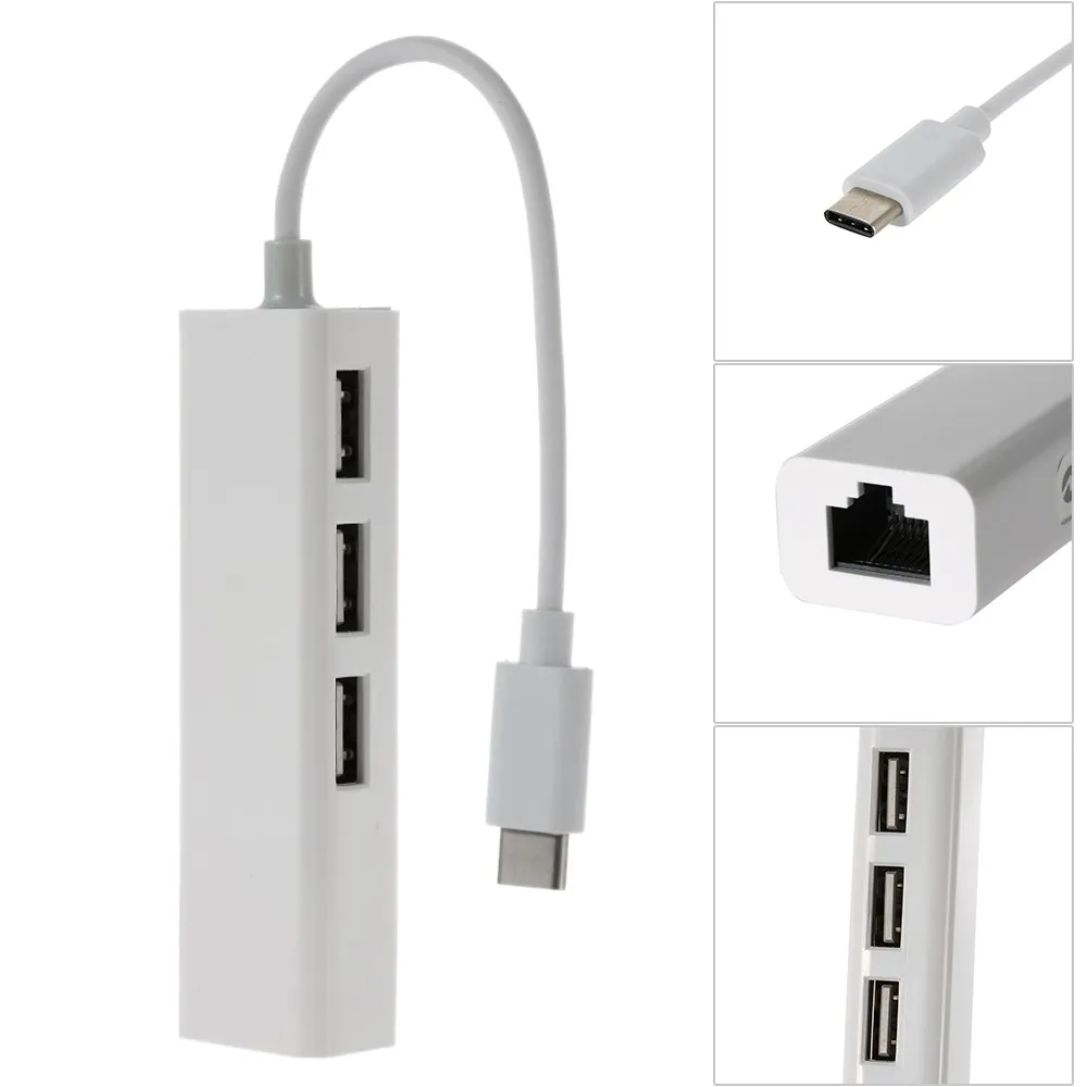 Great-Q USB 3.1 Tipo C Hub USB-C multiplo a 3 porte rj45 Adattatore di rete LAN Ethernet Cavo adattatore per Macbook Chromebook