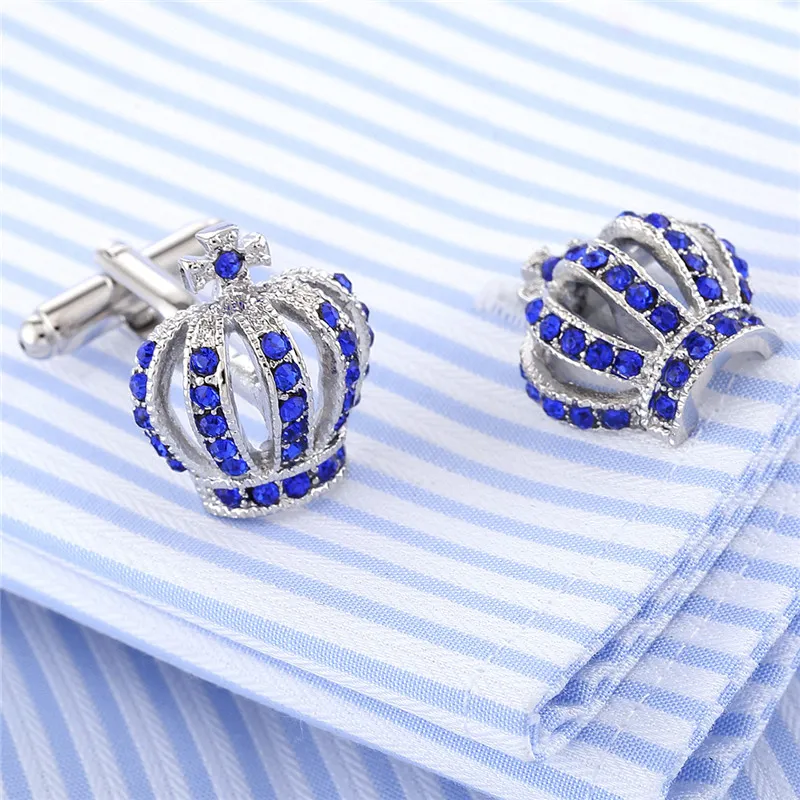 MENS CUFFLINKS FATHERS DAY GEVERS Full Rhinestones Crown Shirt King Queen Wedding Groom Tuxedo Jewelry Fashion Classic French Cryst6913230