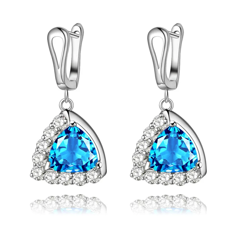 Vecalon Women Dangle earring Triangle cut 2ct Diamond Cz 925 Sterling silver Party wedding Drop Earrings for women