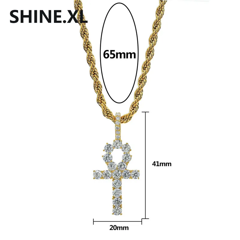 Nuova collana con ciondolo chiave Ankh Hip Hop Iced Out Tutte le catene trasversali color oro con zirconi uomo donna215J