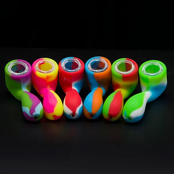 Gros Silicone Tabac Fumer Cigarette Pipe Eau Narguilé Bong Portable Shisha Main Cuillère Pipes Outils Avec Bol En Verre à mr_dabs