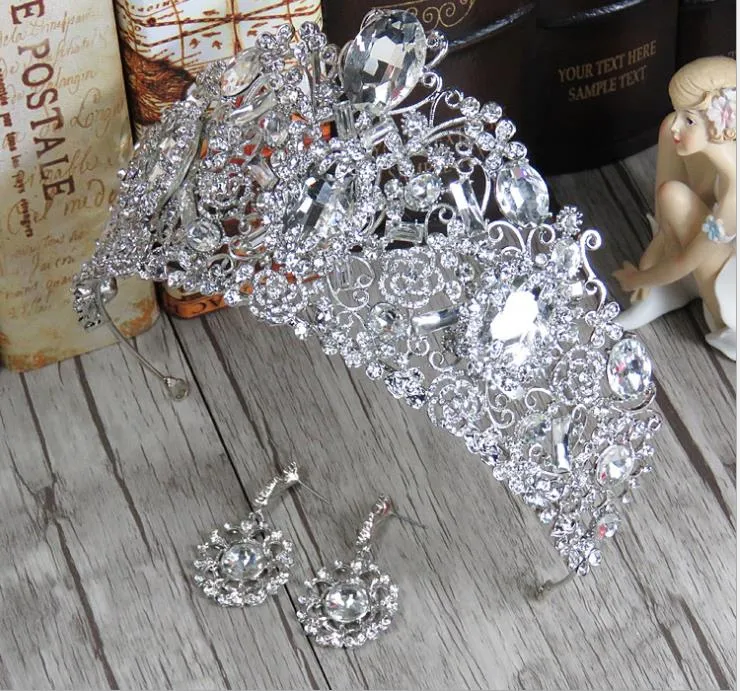 European Wedding Dress Accessory Big Crown Earrings Set For Bridal