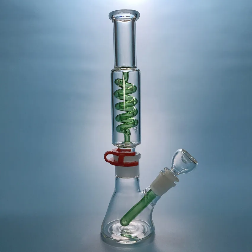 Green Blue Condenser Coil Freezable Beaker Bong Straight Percolator Straight Tube Dab Rigs Water Pipes Build A Bong