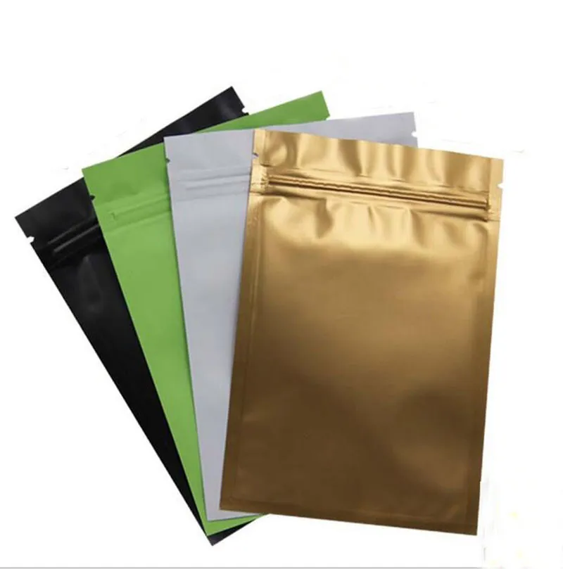 Gold/Green/black/white color Metallic Mylar bags flat bottom Black Aluminum foil small plastic zipper bags 