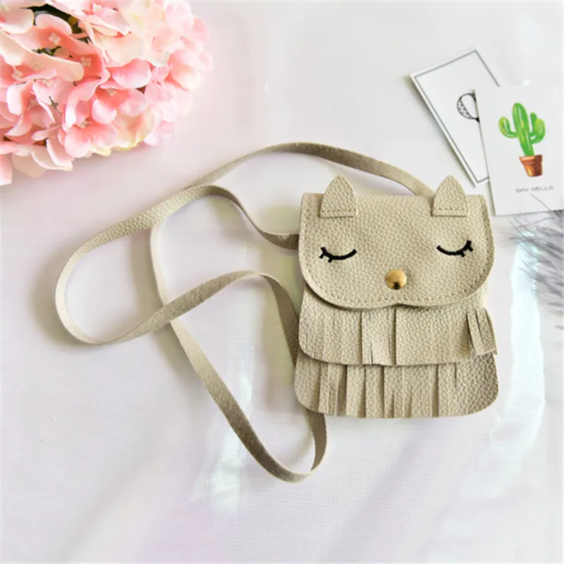 Barnsäckar Söt Kids Cross-Body Shoulder Messenger Satchel Bag Kattform Baby Tjejer Tassel Purse Handväska Väska Korskropp Tassel Tote Purse