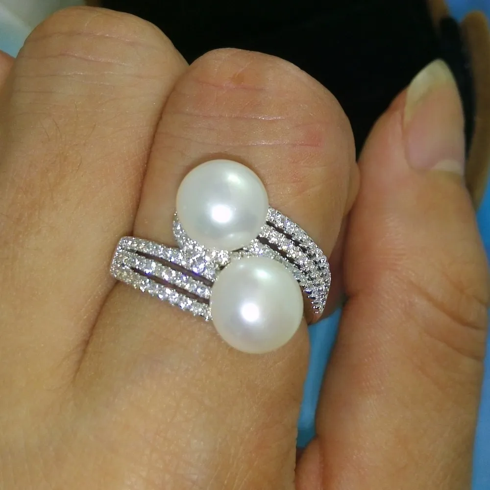 Mode-sieraden Merk Sieraden Pearl Gem 5A Zirkoon steen 925 Sterling Silver Wedding Band Ring SZ 5-10 gratis verzending