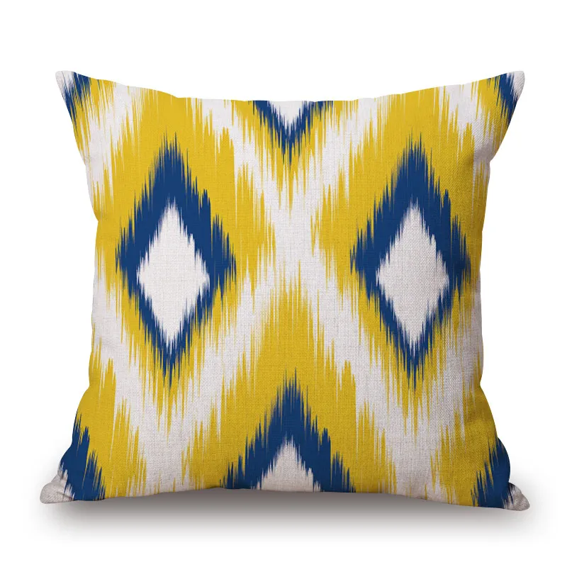 couverture de coussin bleu et jaune ikat almofada moderne taier ethnique moderne pour chaise chaise 45 cm scandinave cojines5458455