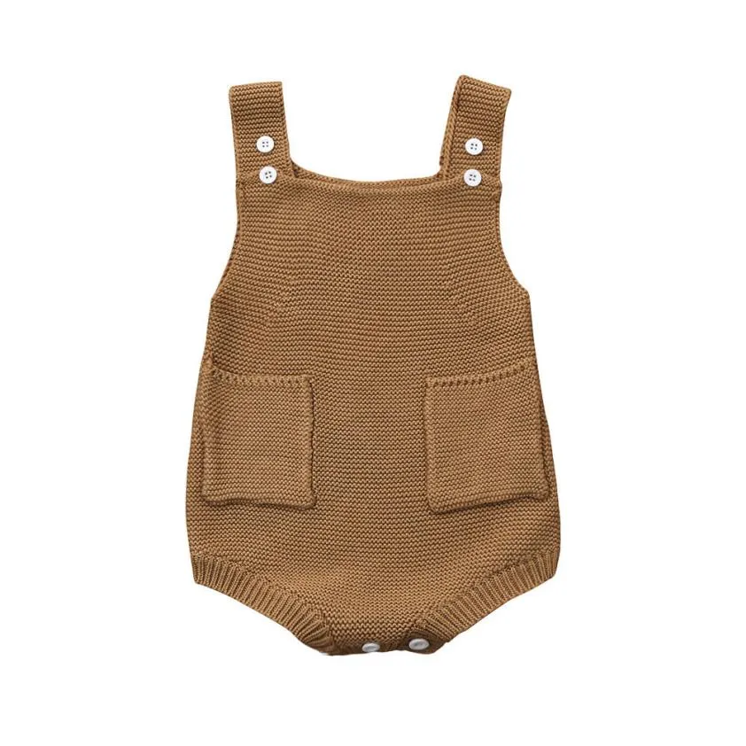 Mono de punto sólido para niñas recién nacidas, ropa con bolsillos para niños pequeños, traje D50