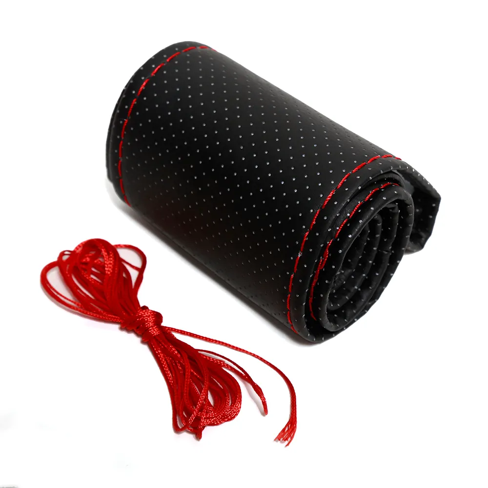 HOT Sale!!! HotNew DIY Auto Car Truck Leather Steering Wheel Cover With Needles and Thread Black/Red/Grey