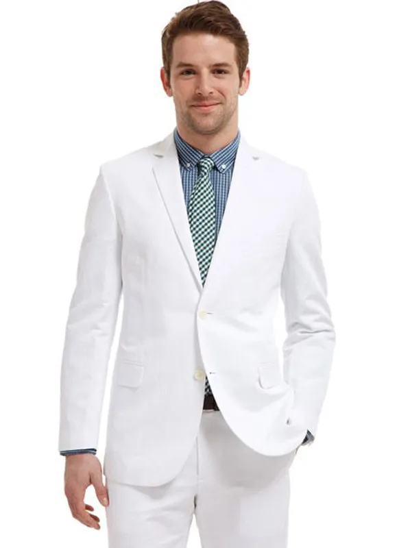 Primavera Homens Ternos Bonito Branco Ternos De Casamento Melhor Homem Slim Fit Noivo Ocasional Do Noivo Do No Smoking Do Smoking Padrinhos Custom Made (Jacket + Calças)