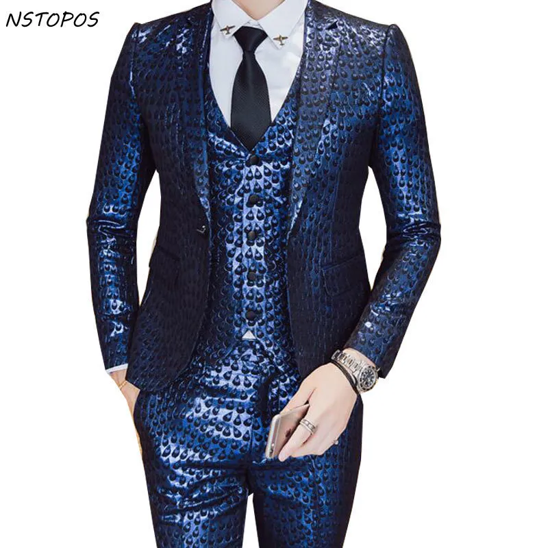 Luxo barroco barroco casaco de smoking azul dourado+colete+calça fumando homme figurino mariage homme fester wedding stage roupas 3xl