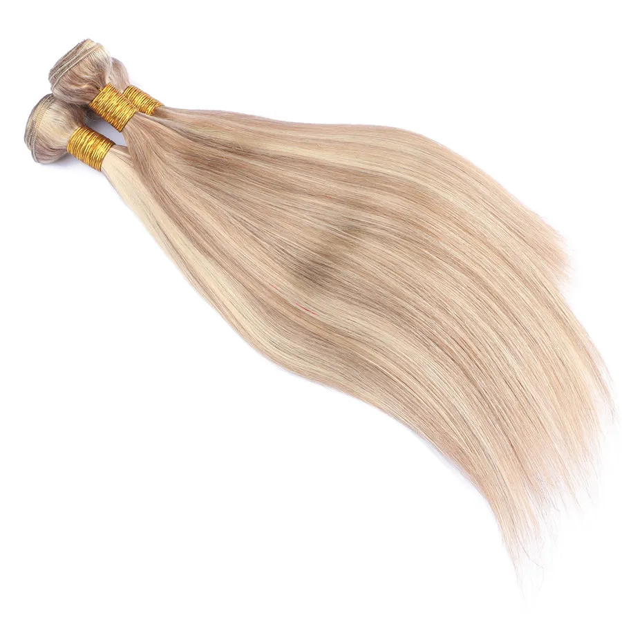 Fortepian # 27 613 Podświetlenie Human Włosów Wiązki 3 sztuk Silk Straigh Ombre Honey Blonde Piano Mix Kolor Dziewicy Brazylijski Ludzki We Wefts Extensions