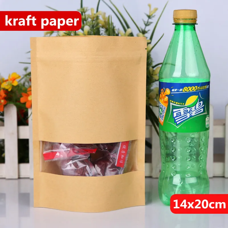 14x20cm Stand Kraft Paper Aluminum Foil Laminating Reusable Food Packaging Bags Baking Snacks Candy Tea Heat Sealing Zip Lock Package Pouch