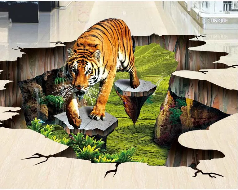 piso de vinil pvc banheiro 3D Tiger Floor wallpapers para sala de estar