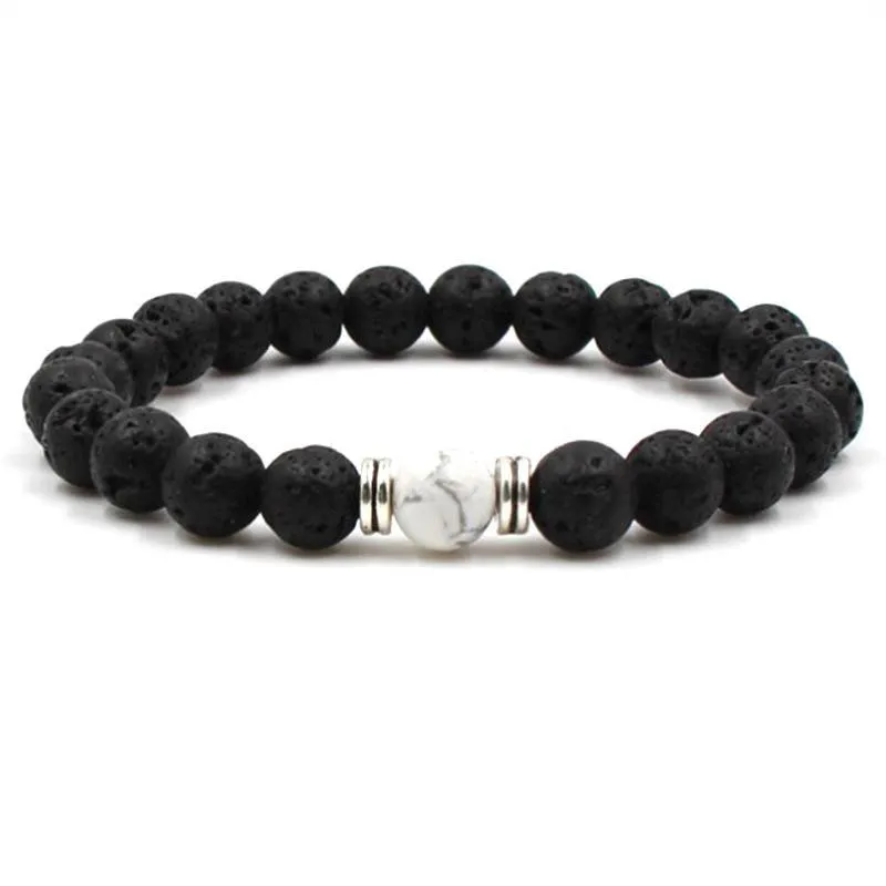 Lotes Sete Chakras Ágata 8 MM Pedra de Lava Preta DIY Difusor de Óleo Essencial de Aromaterapia Pulseira Para Mulheres Homens Yoga Jóias