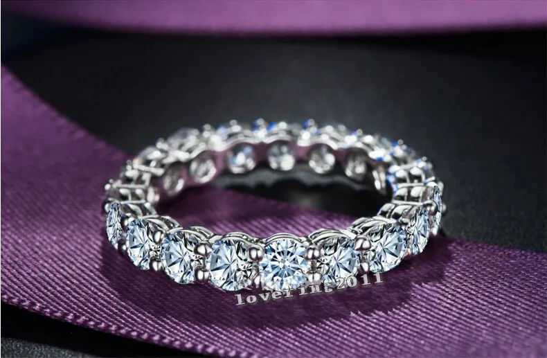 Marca Mulheres Moda Jóias Rodada Completa 4mm Diamante S925 Anel de Noivado de Casamento de Jóias de prata para as mulheres