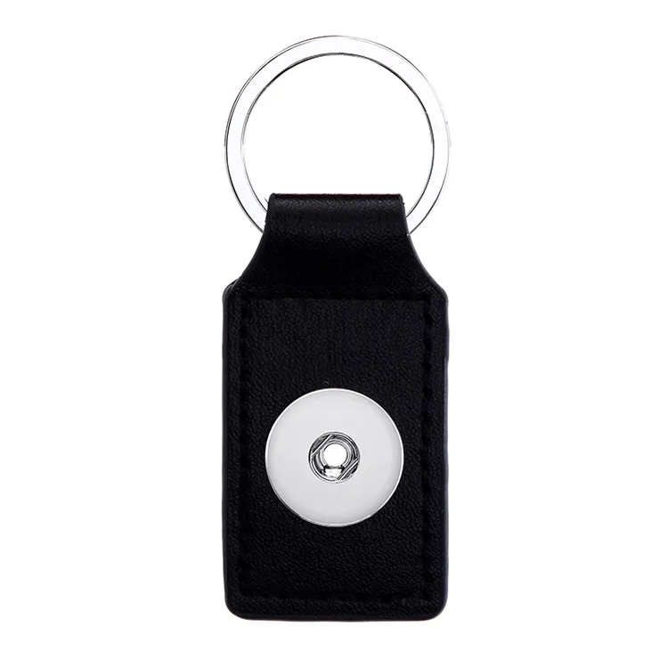 Square Leather Keychain Jewelry 18mm Snap buttons key ring chain Fit Snaps jewelry Keyring