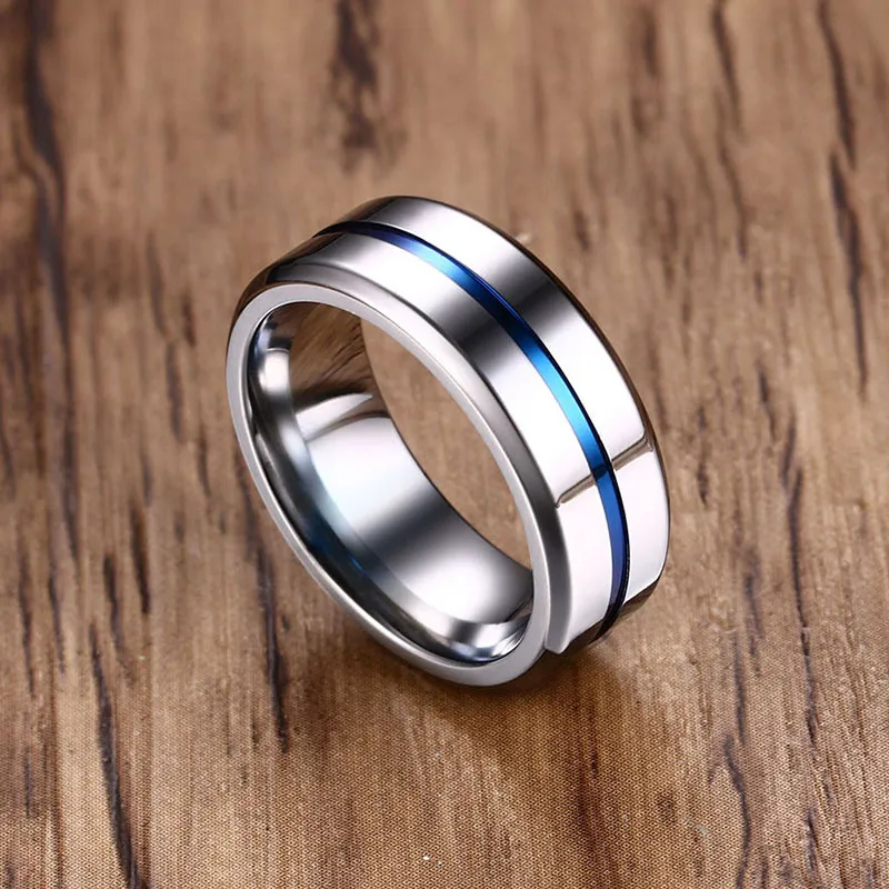 8 mm schwarzer Titanring für Männer und Frauen, Eheringe, trendige Regenbogen-Groove-Ringe, Schmuck, USA-Größe, 10 Stück