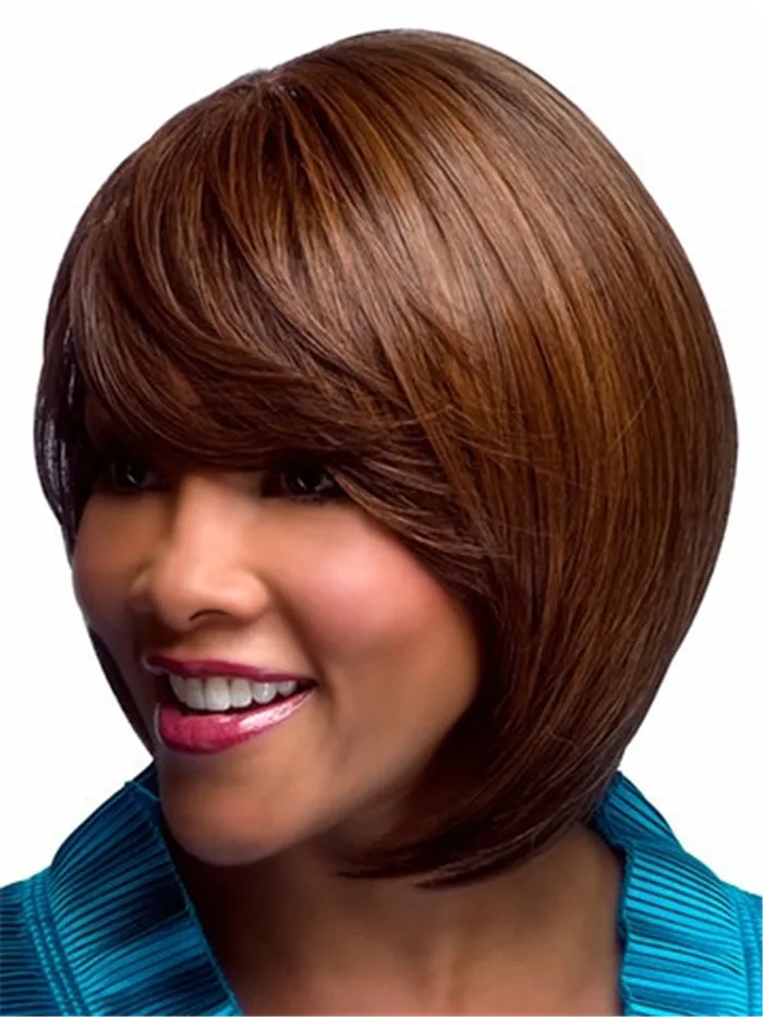 Auburn short bob hair wig with side bang Heat resistant fiber synthetic wig capless fashion wigs free shipping