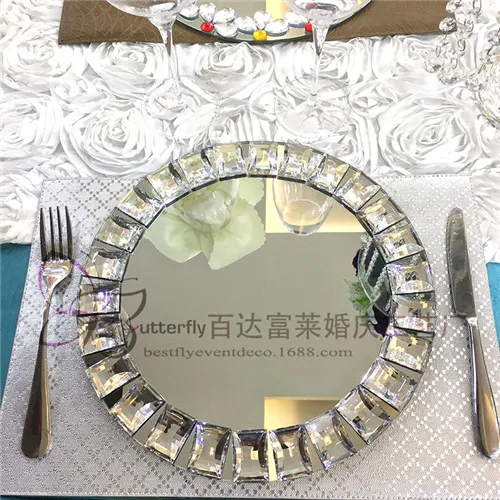 Mirror Bling Bling Crystal Beads Charger Plates in Silver Set of 12 Wedding Centerpiece2202