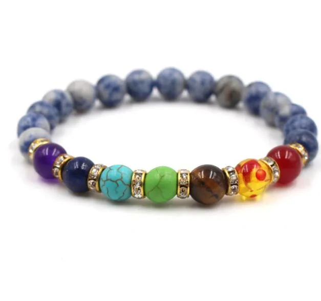 7 Chakra Natural 8mm Mens Gioielli con perline Pietra lavica Perline lapislazzuli Braccialetti Party Yoga Gioielli da donna