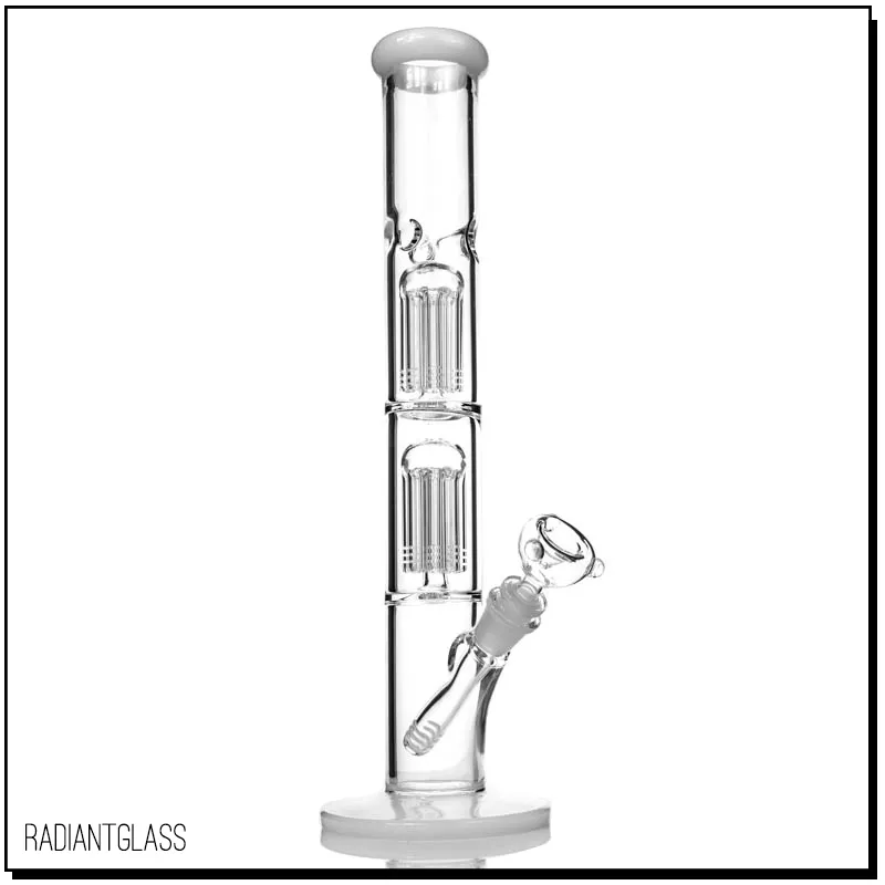 Hookahs 16" tree precs glass bong percolator Big water pipe with notches complete 17.5 straight bongs