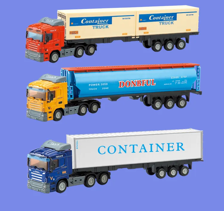 LS Diecast Alloy Car Model Toy, Container Truck, Goods Van, Transport Vehicle, Trailer Car Tank Wagon, Ornament, Xmas Kid Birthday Gift, 2-1