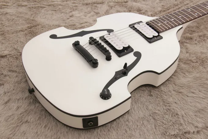 Rare PGM700 PGM 700 Paul Gilbert MIJ Violin White Electric Guitar Double F Hole Paint, Black Hardware & Body Binding, Dual Single Coil PU