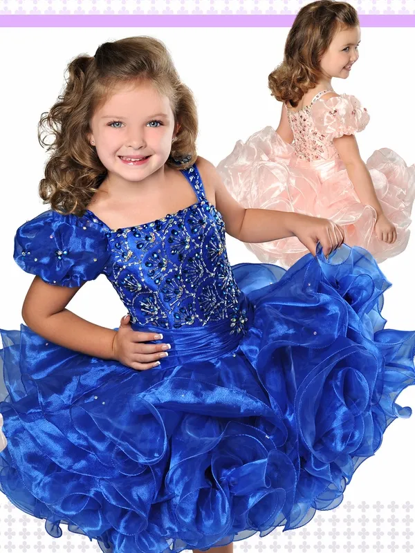 Royal Blue Unique Shoulder Designer Girls Pageant Formal Dresses Short