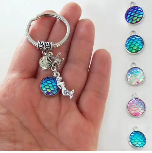 Seahorse Keychain med sjöjungfruskalor, havshästning, sjöhästtangentning, havshästtangentning, sjöjungfru nyckelring för kvinna