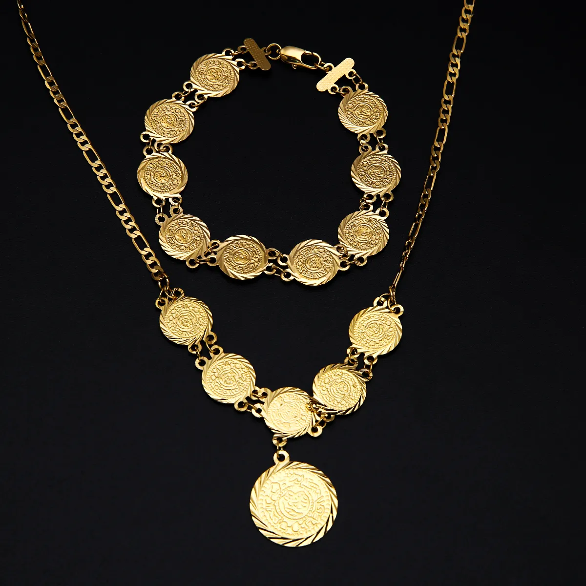 Turkish Coin Chain Necklace Gold Plating Arabic Middle East Money Sign Jewelry  Necklace for Women Ethnic Wedding Jewelry Bridal
