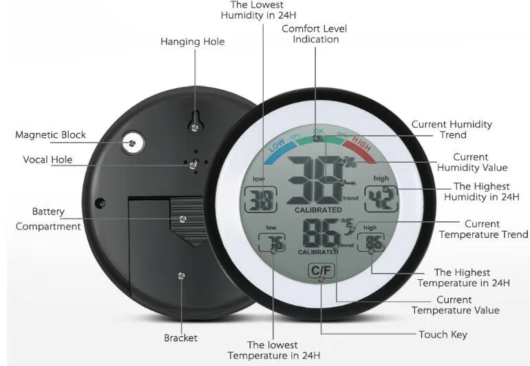 100ピース温度機器デジタル温度計湿度計温度湿度計のMAX MIN値傾向表示