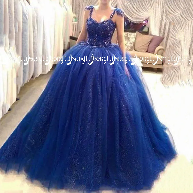 Vestido de Baile Kraliyet Mavi Tül Puf Abiye Abiye Çok Katmanlar Prenses Balo Parti Maxi Elbise Quinceanera Uzun Balo Elbiseler