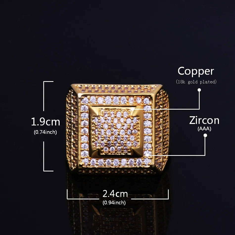 Bling Bling Cubic Cring Cring Maper Meature Gold Silver Color Lice Out Full Cz Hip Hop Rings мужские модные украшения