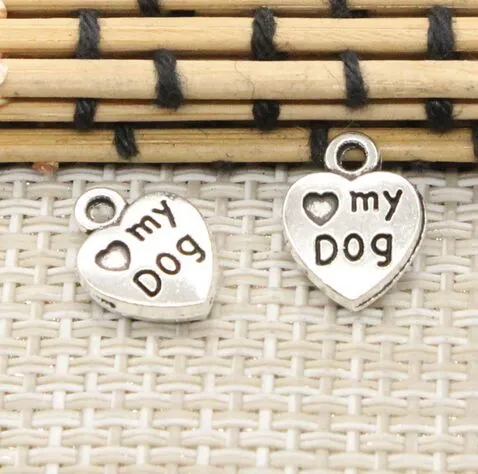 200PCs Alloy Heart Love My Dog Antik Silver Brons Charms Hängsmycke För Halsband Smycken Gör fynd 13x10mm