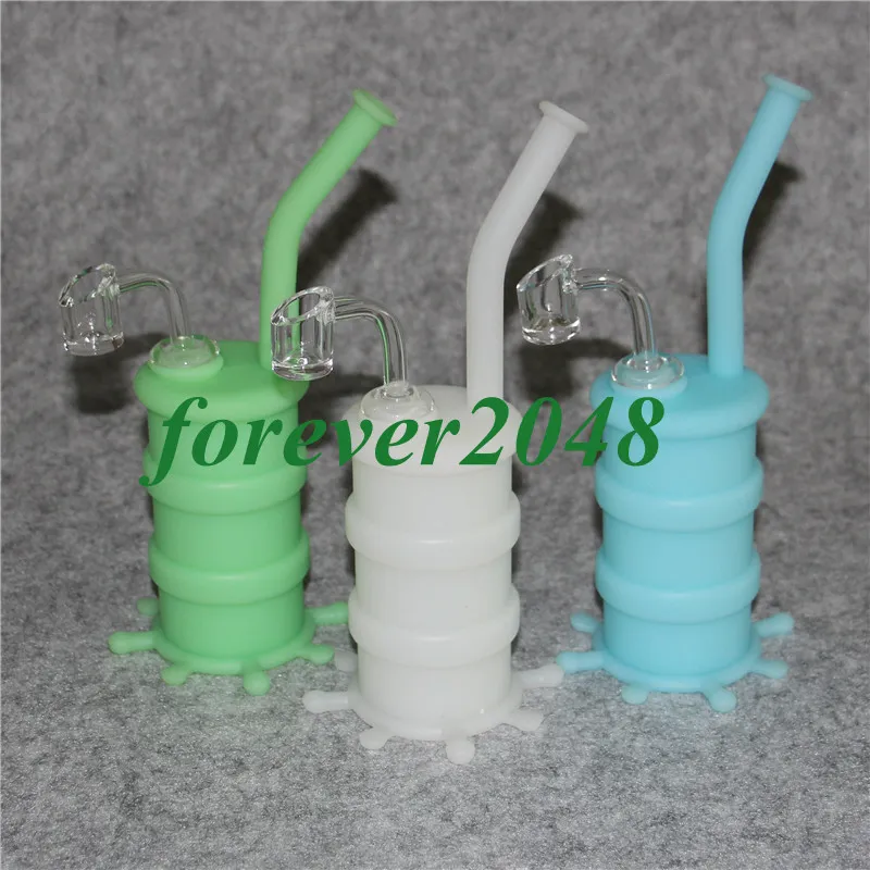Wholesale Mini glow in the dark Silicone Rigs hookah Dab Bongs Jar Water pipe Silicon Oil Drum Rig