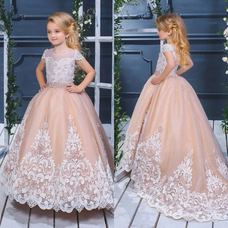 Pretty Ball Gown Flower Girls Dresses For Weddings Lace Appliqued